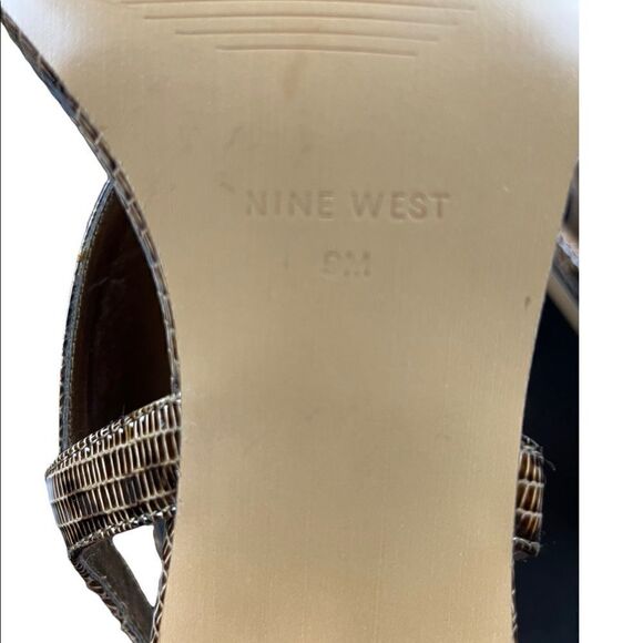 NWOT Nine West Shiny Embossed Leopard Leather Open Toe Stiletto Size 9 - Picture 9 of 11